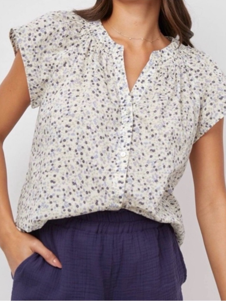 Euc Rails Alena Watercolor Buds Ditzy Floral Print Cap Sleeve Blouse, Medium